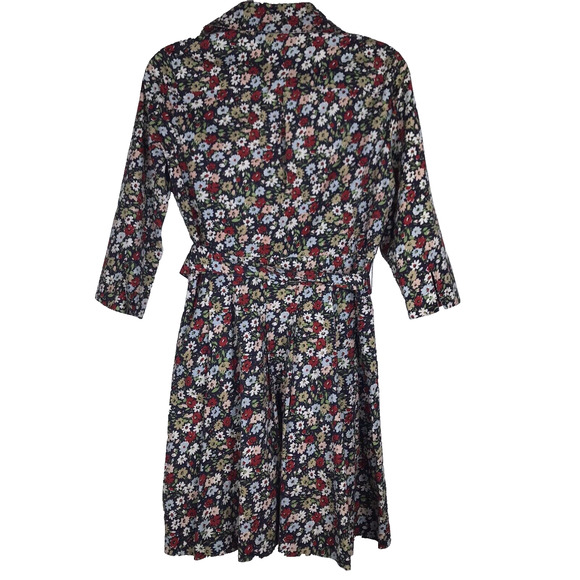 Lands End Shirtwaist Dress Fit & Flare 3/4 Sleeve Collar Floral Pockets 2 Petite - Picture 6 of 10